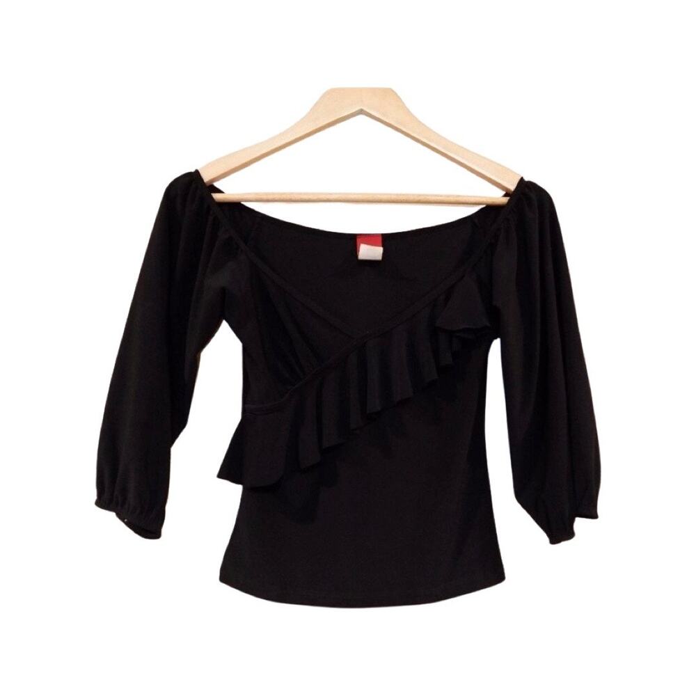 Umgee Vintage 3/4 sleeve top with asymmetric ruffle